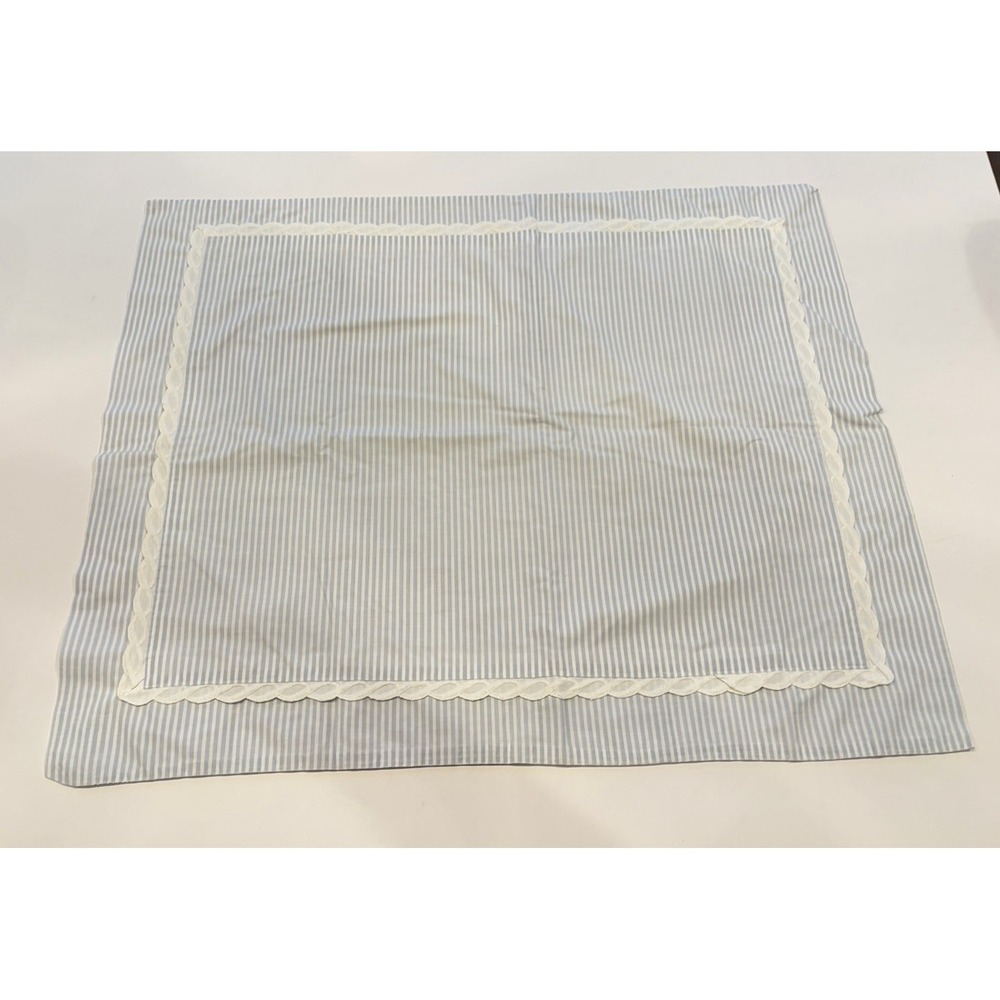 Vintage Cannon Pillow Sham Standard Blue White Stripe Scalloped Embroidered USA